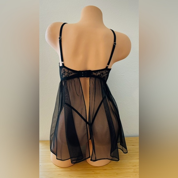 Victoria’s Secret Eyelash Lace Babydoll Lingerie Embroidered Black 36C - CUPS - Picture 4 of 8